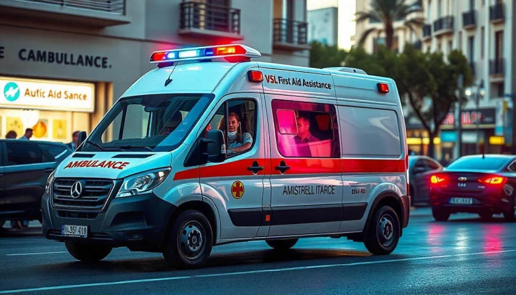 Ambulance VSL First Aid Assistance en circulation en ville